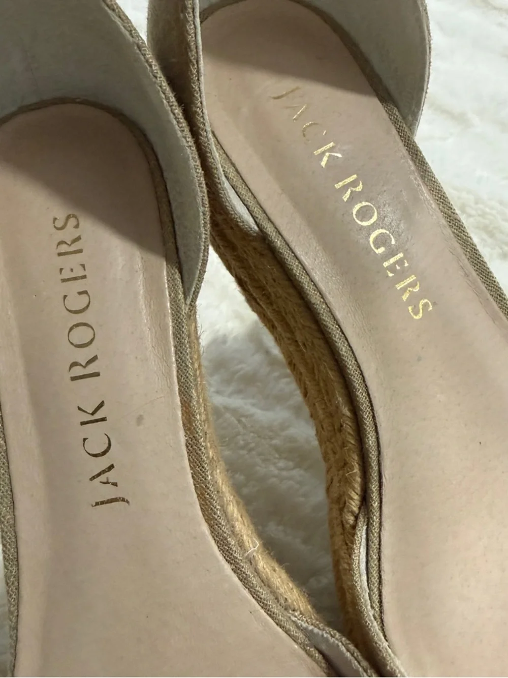 Jack Rogers Metallic Gold Jute Espadrille Wedge Sandals Size 8.5 Ankle Strap